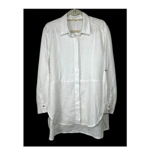 Symple Nyc Womens White 100% Linen Long Sleeve Button Up Tunic Shirt Size XL
